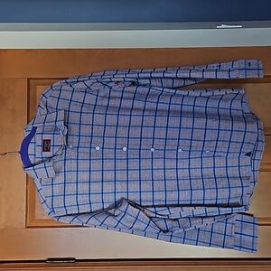 UNTUCKit Blue and Orange Plaid Casual Button Down Shirt